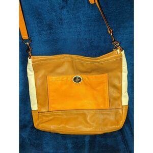 Coach Park Colorblock Leather Handbag Beige Yellow